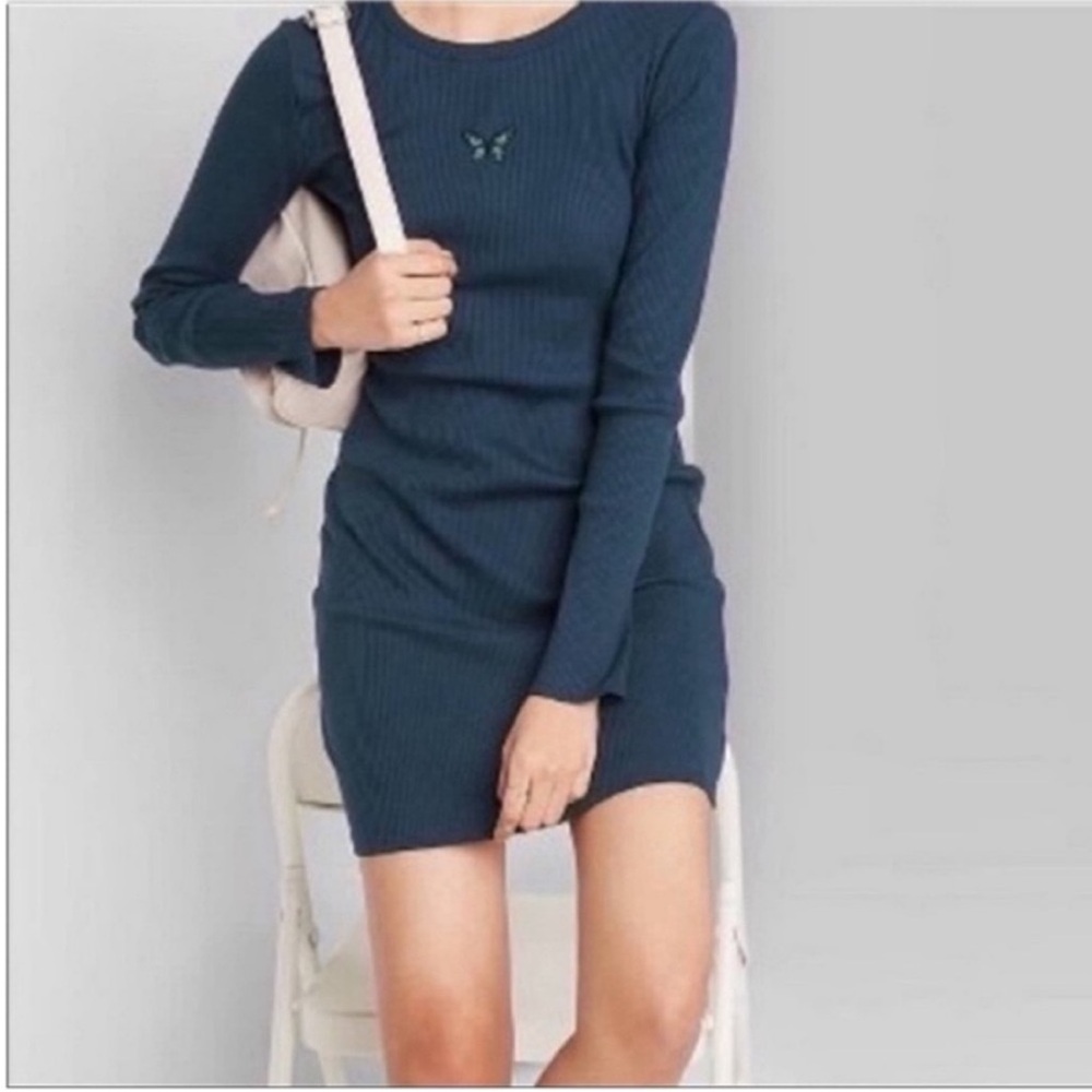 Wild Fable dress blue bodycon ribbed butterfly Y2K inspired